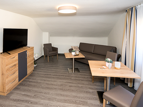 Living room with sofa and table in the Hotel Lamm apartment
